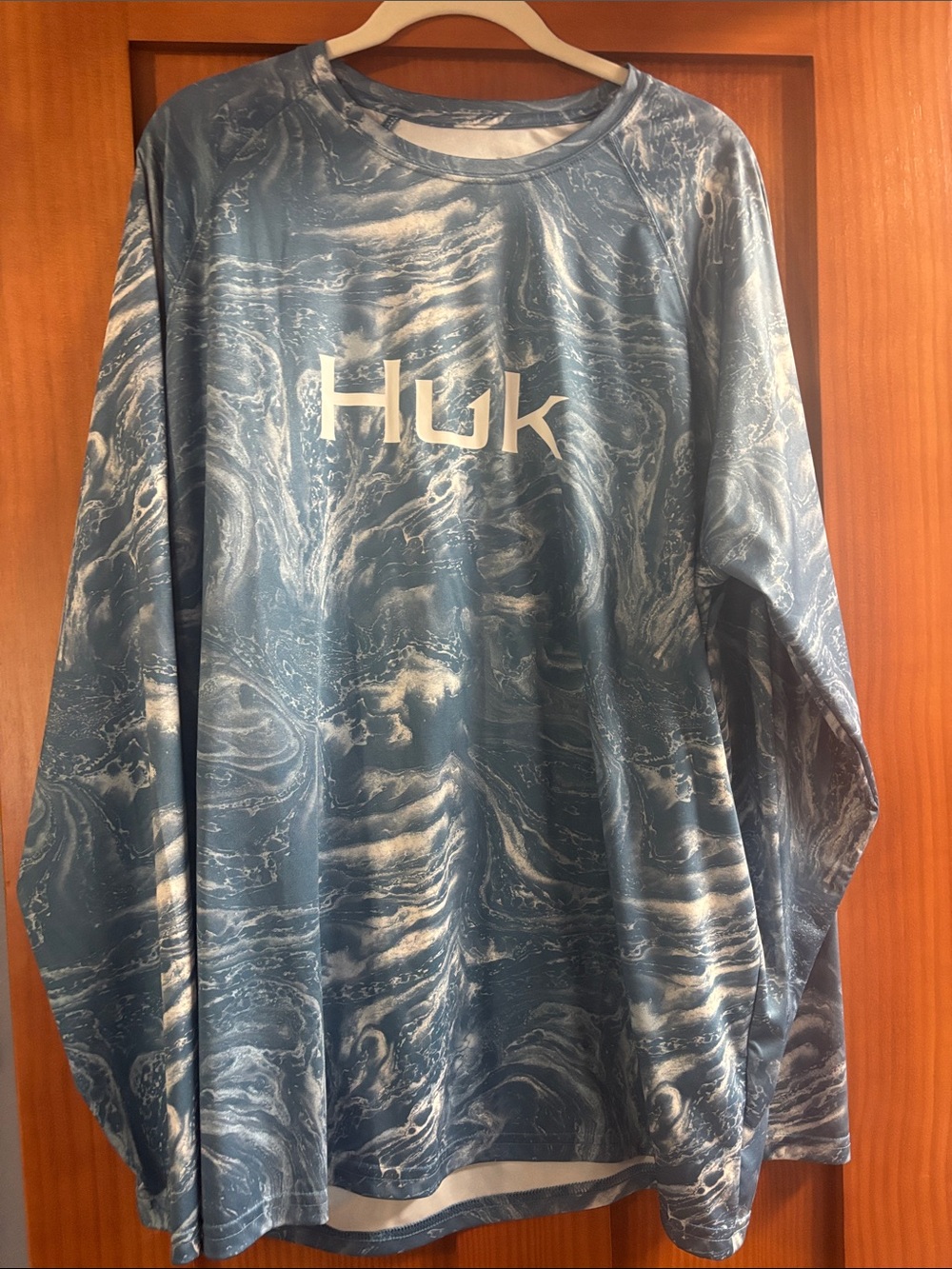 Huk Blue Marble-Print Long Sleeve Performance Shirt